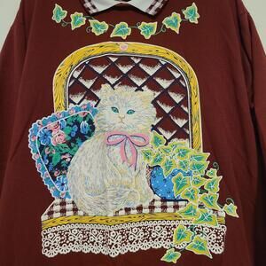 Vintage Women's Act III Red Cat with Bow Sweatshirt Shirt XL